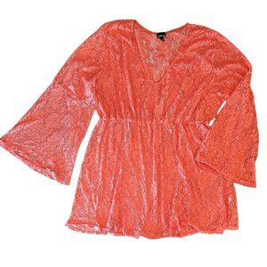 Torrid 2013 Coral Floral Lace Long‎ Bell Sleeves Swim Coverup Mini Dress Plus 5X